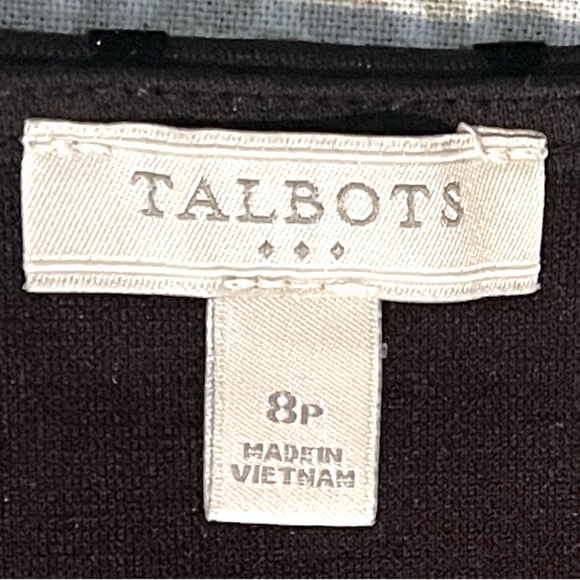SOLD Talbots Dress Sz 8P Black Texture Dot Fit Flare 3/4 Sleeves Preppy Career - Picture 11 of 13